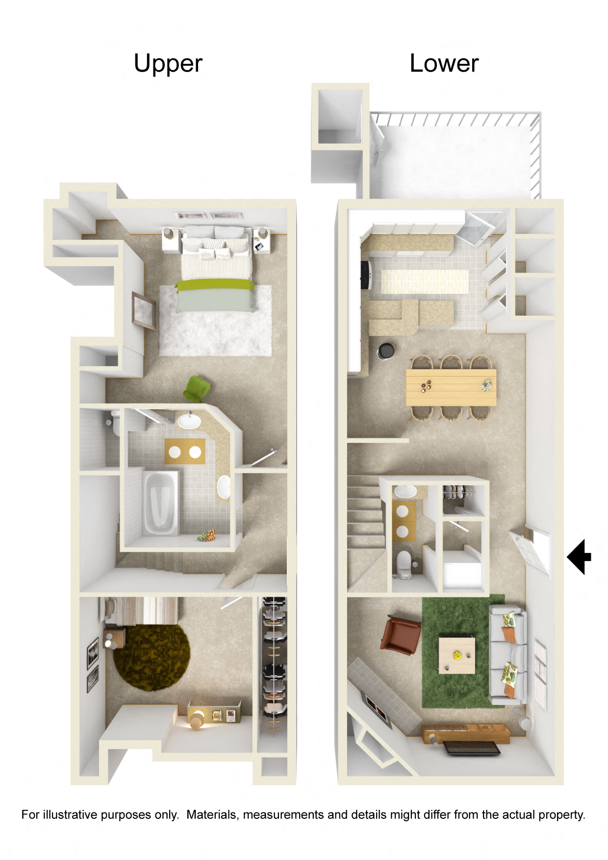 Floor plan for 2 beds, 1.5 baths, 1230 sqft